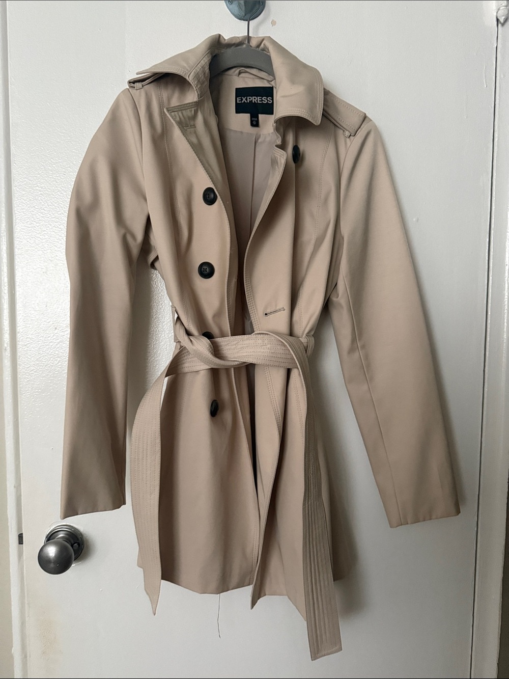 Express Beige Double-Breasted Trench Coat with Belt